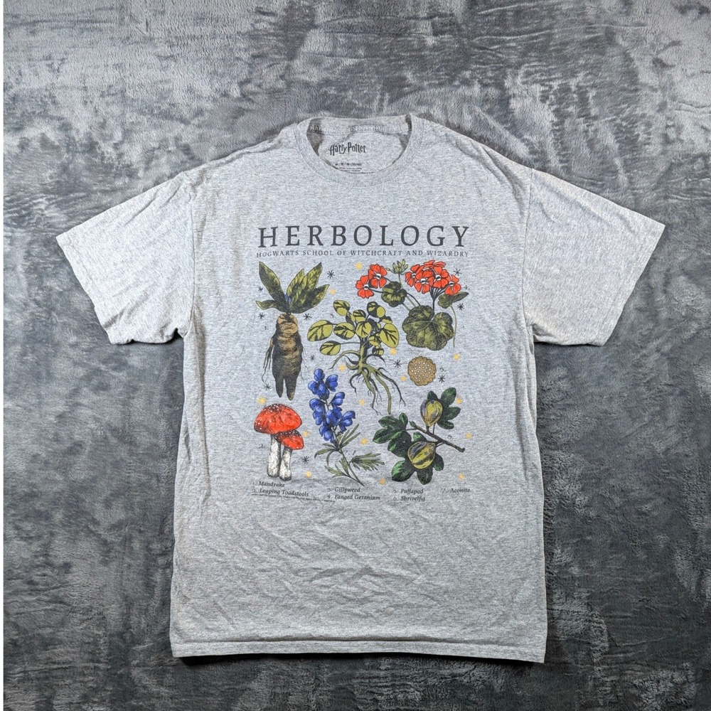 Harry Potter Mens Herbology Hogwarts Graphic T-Shirt M Gray Botanical Magic Tee
